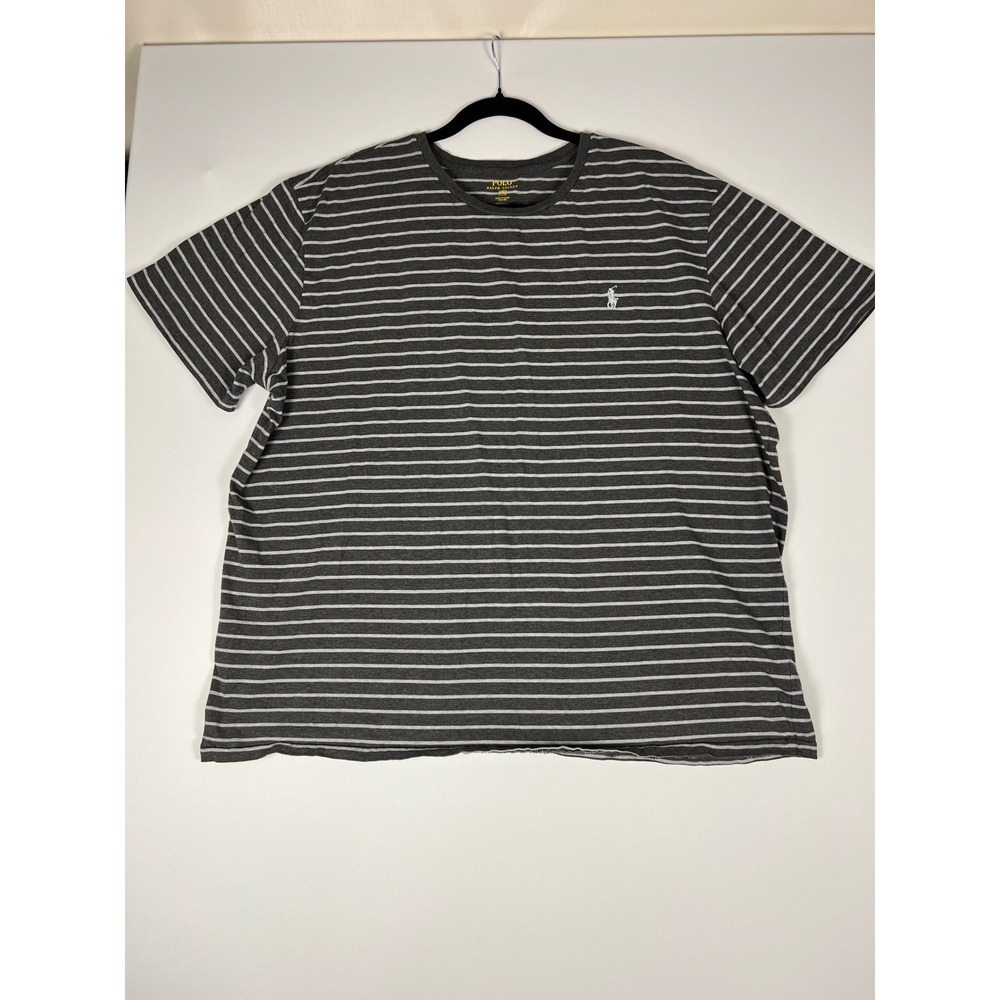 Polo Ralph Lauren Mens XXL T-Shirt Gray White Striped Short Sleeve Pony Logo